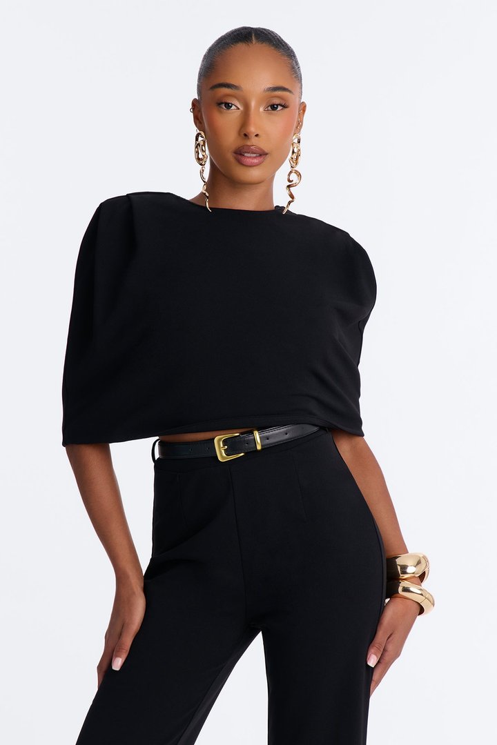 Mali Belted Cape Sleeve Pant Set - Black