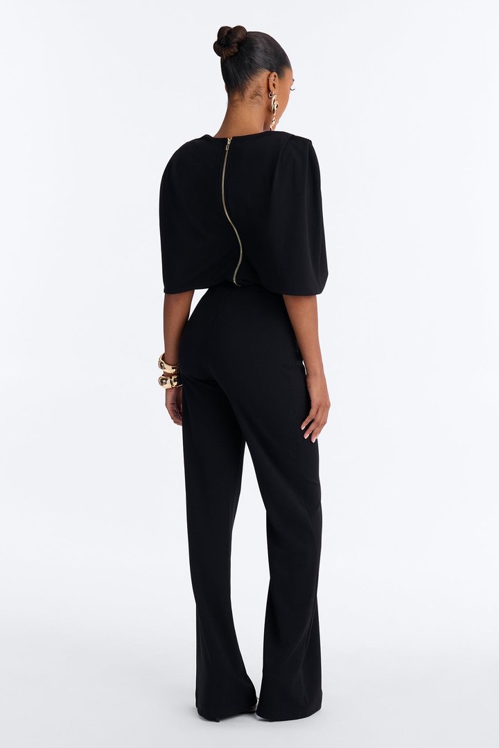 Mali Belted Cape Sleeve Pant Set - Black
