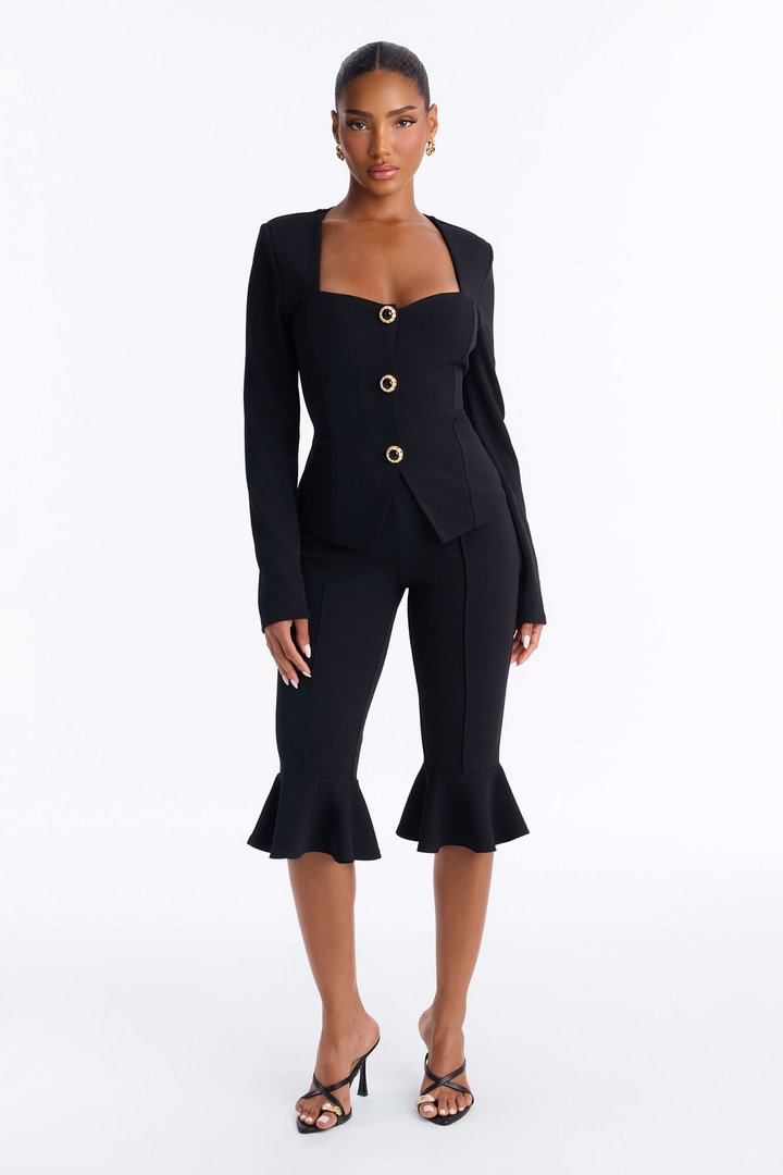 Kelly Ruffle Capri Set - Black