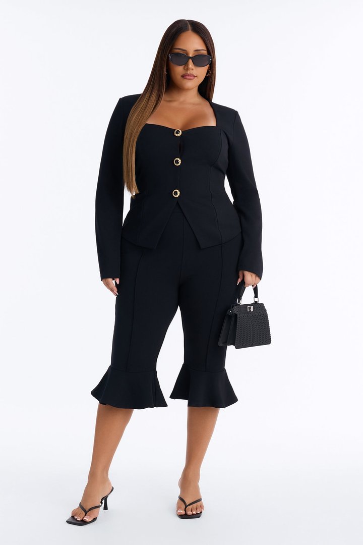 Kelly Ruffle Capri Set - Black