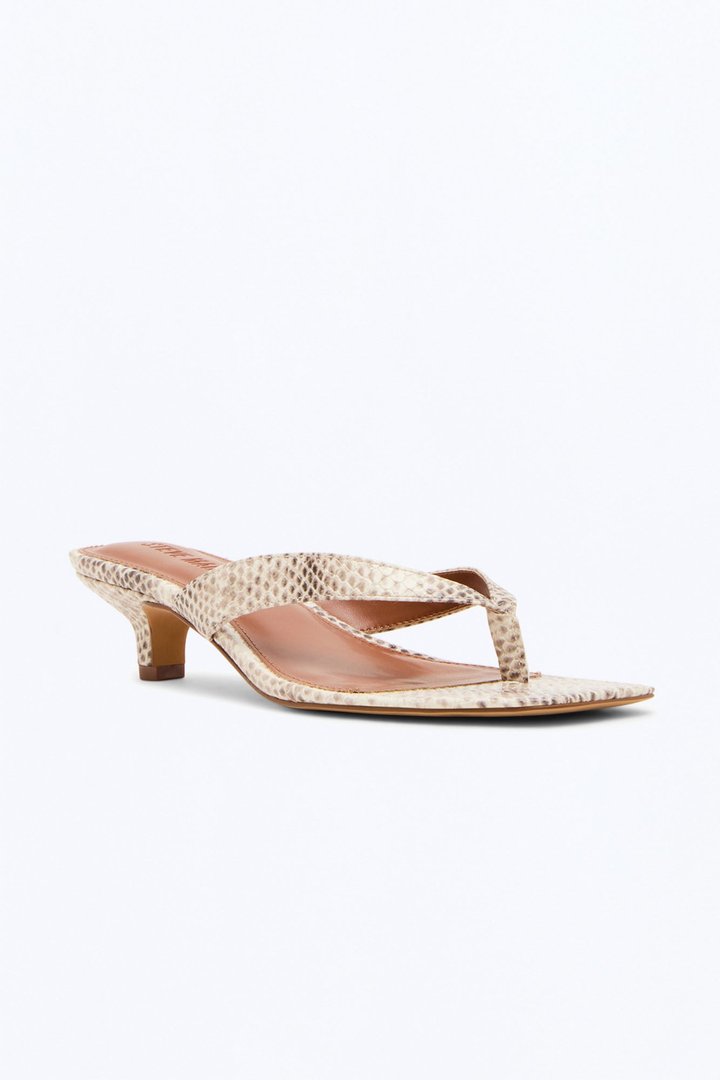 Steve Madden Tracie Snake Thong Kitten Heels - Natural/Combo
