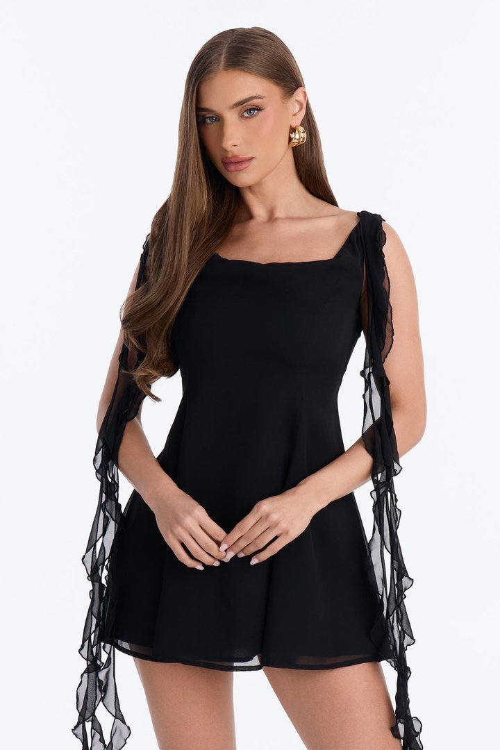 Leilani Ruffle Mini Dress - Black