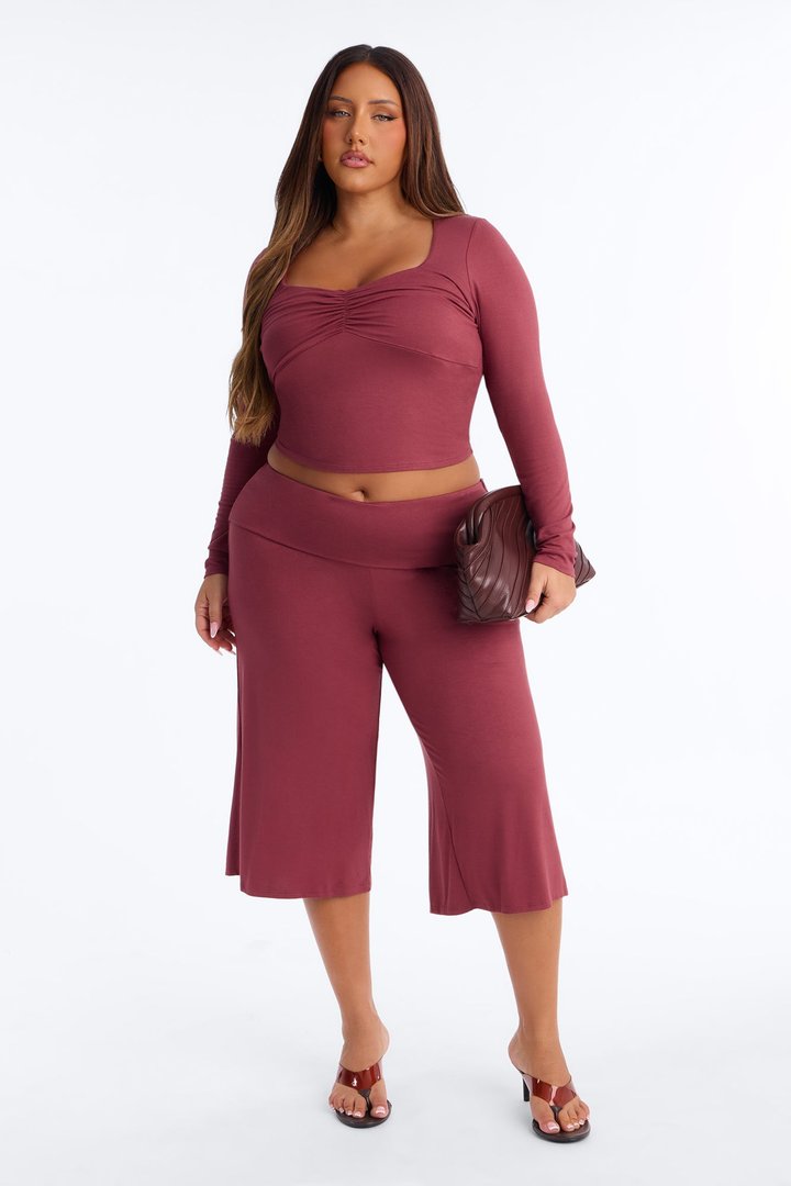 Katrina Foldover Gaucho Pant Set - Mauve