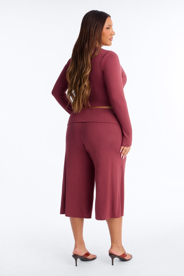 Katrina Foldover Gaucho Pant Set - Mauve