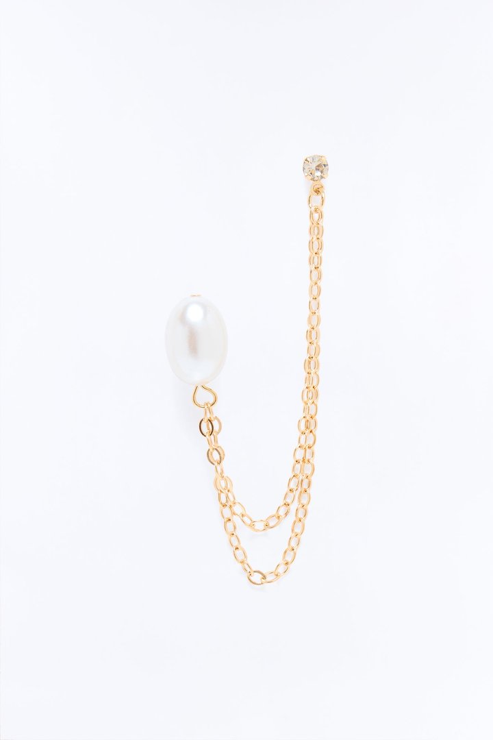 Fresh Water Pearl Double Piercing Earrings - Gold