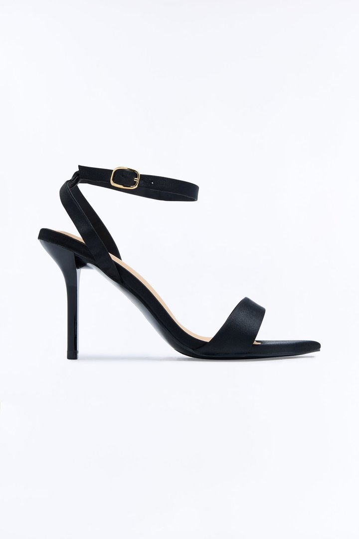 Evelyn Satin Ankle Strap Heels - Black