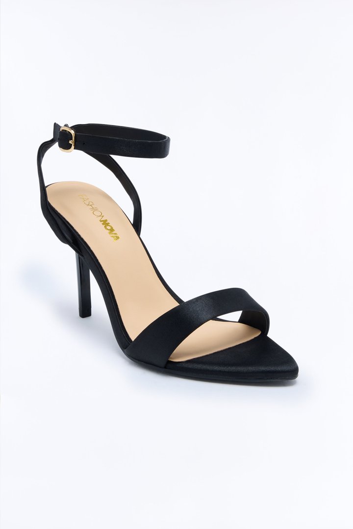 Evelyn Satin Ankle Strap Heels - Black