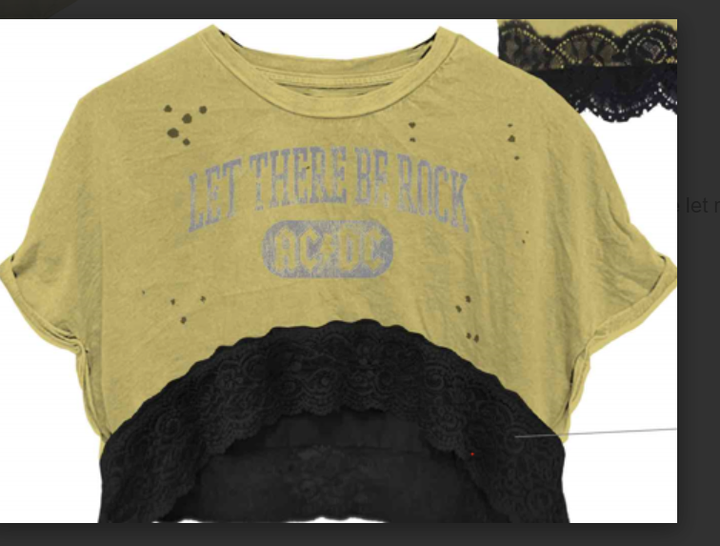 Let There Be Rock ACDC Destructed Lace Crop Tee - Yellow