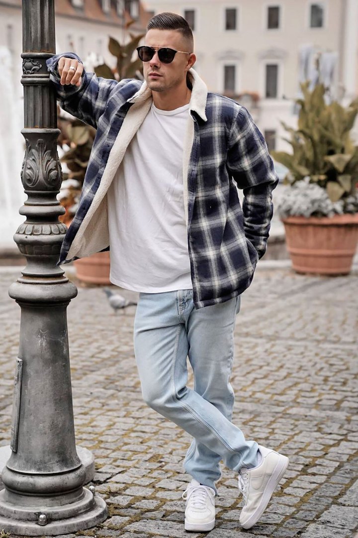 Sherpa Flannel Shacket - Blue/combo