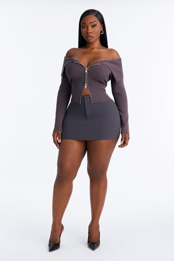 Say My Name Off Shoulder Sweater - Charcoal