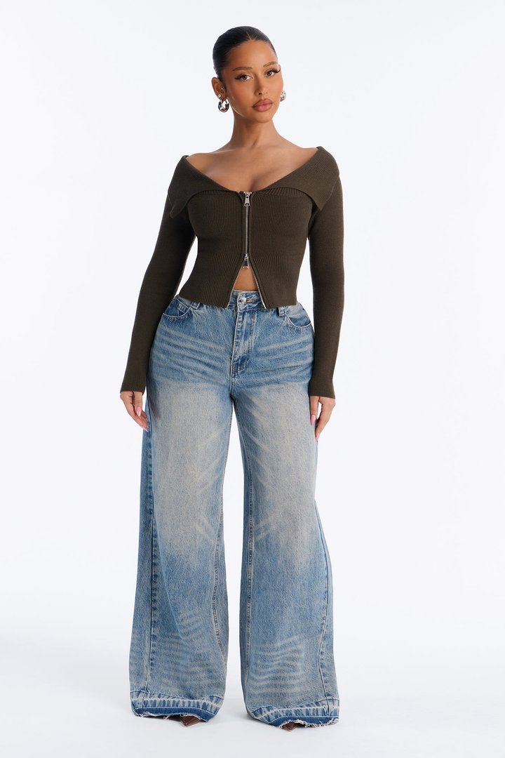 Say My Name Off Shoulder Sweater - Olive