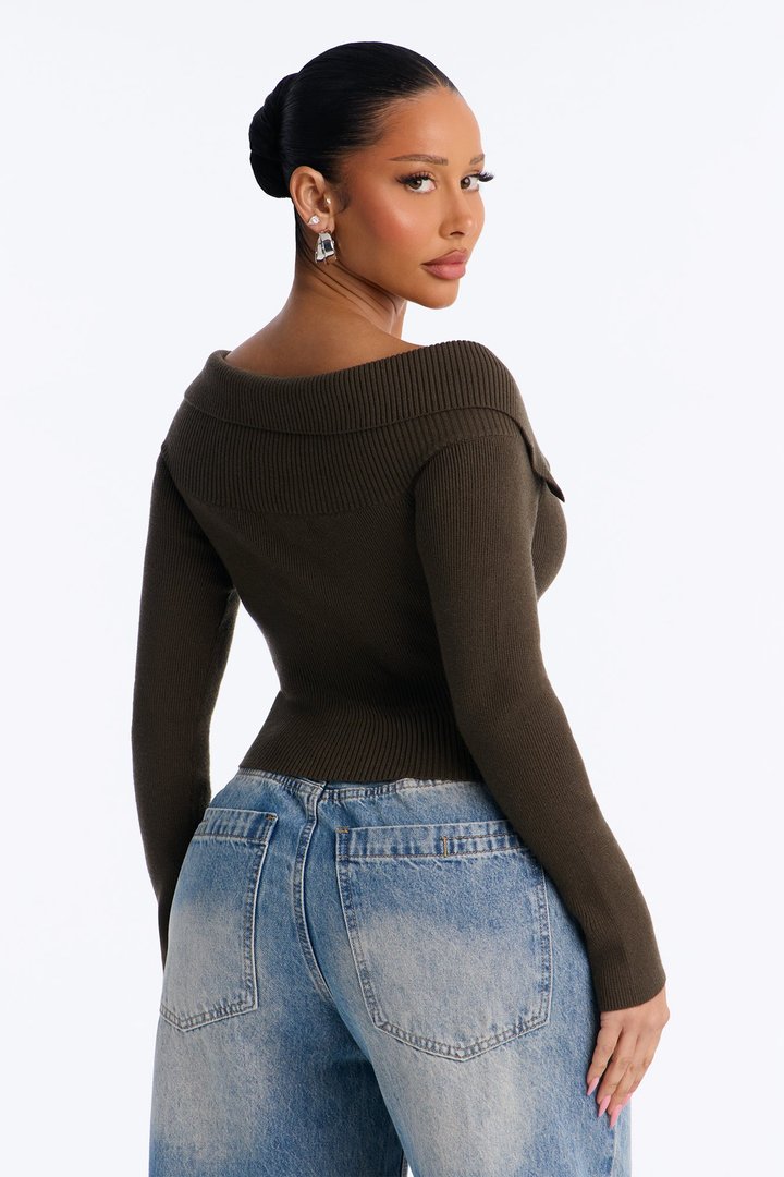 Say My Name Off Shoulder Sweater - Olive