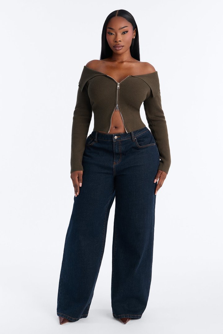 Say My Name Off Shoulder Sweater - Olive
