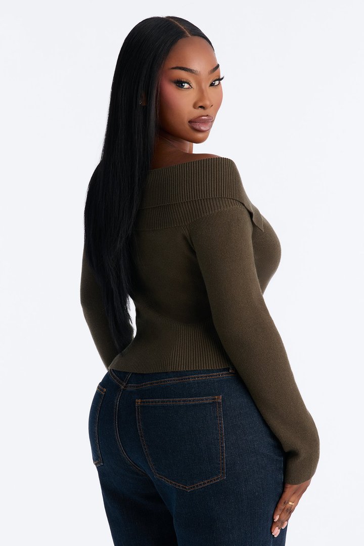 Say My Name Off Shoulder Sweater - Olive