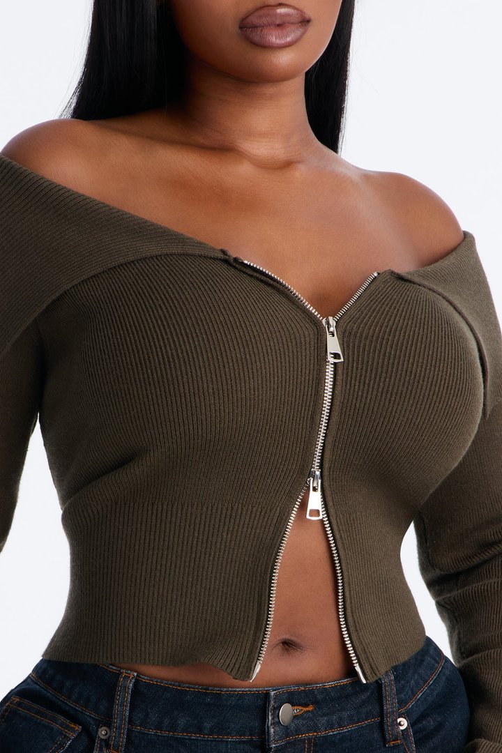 Say My Name Off Shoulder Sweater - Olive