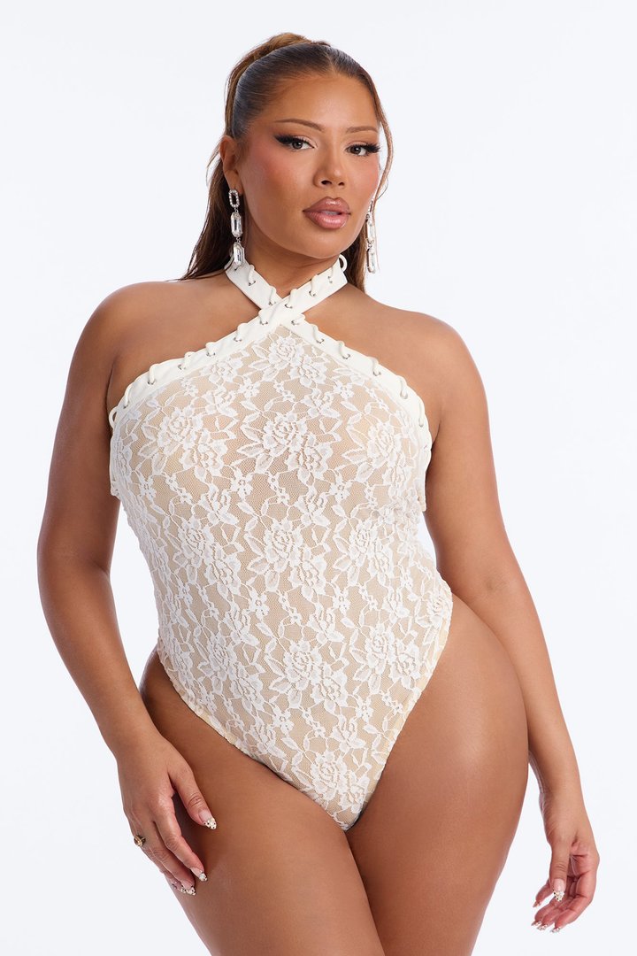 Sweet Temptation Lace Halter Bodysuit - White