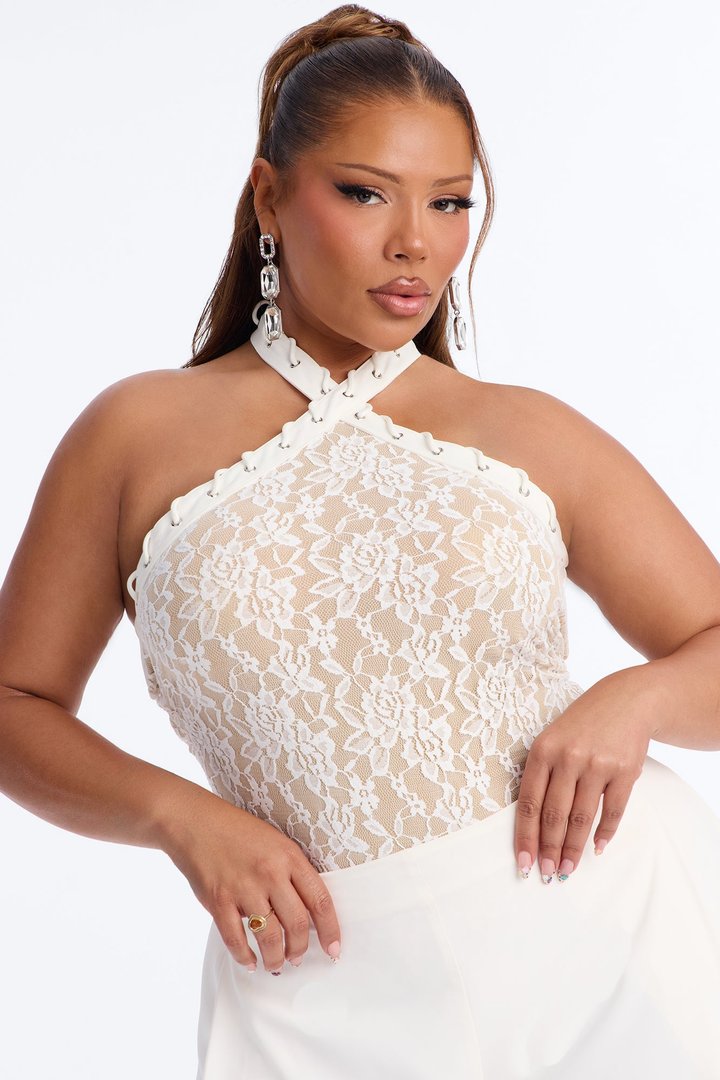 Sweet Temptation Lace Halter Bodysuit - White