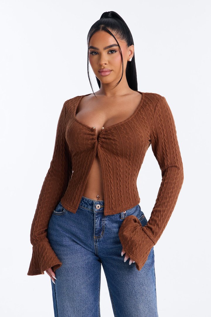 Mia Long Sleeve Top - Brown