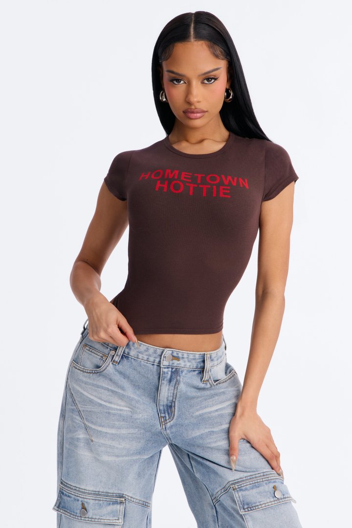 Hometown Hottie Fitted Tee - Brown