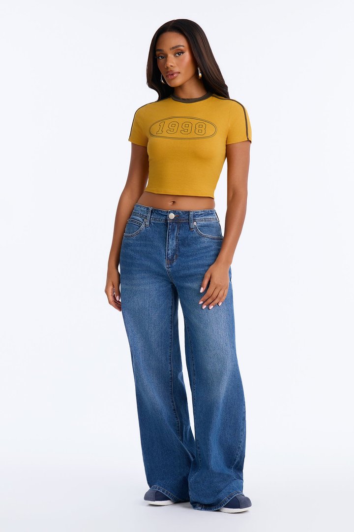 She's A 98' Baby Short Sleeve Tee - Mustard/combo