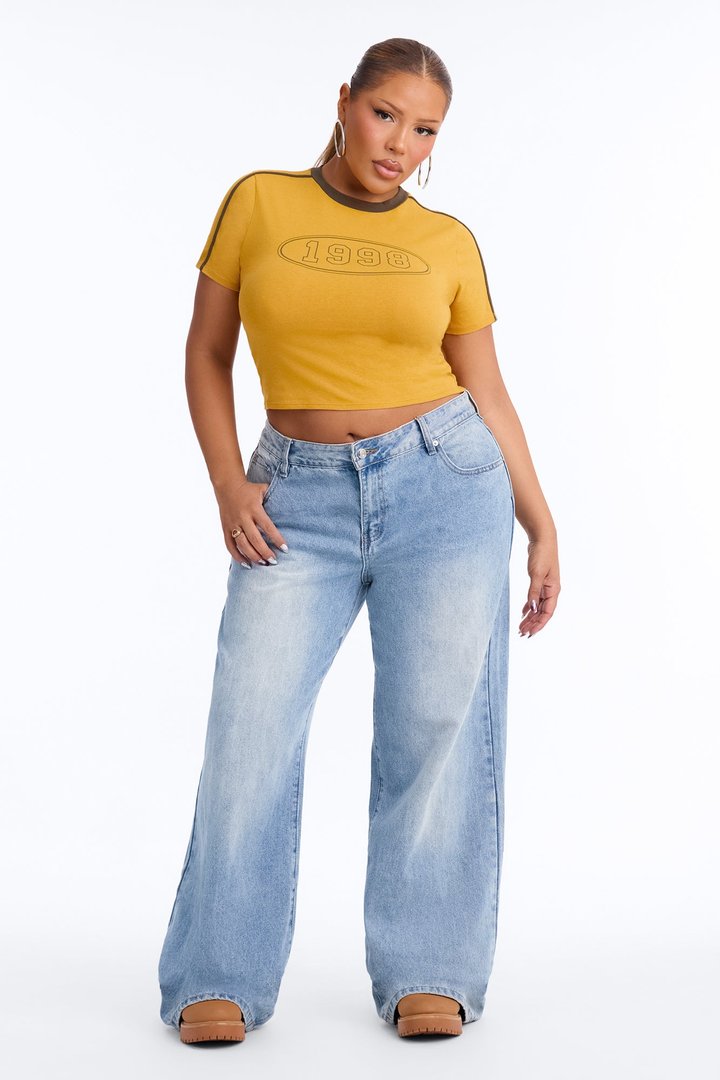 She's A 98' Baby Short Sleeve Tee - Mustard/combo