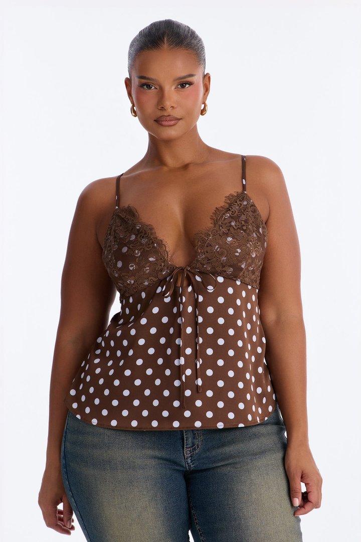 Maribelle Polka Dot Cami Top - Brown/combo