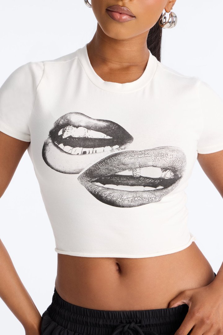 Read My Lips Baby Tee - White