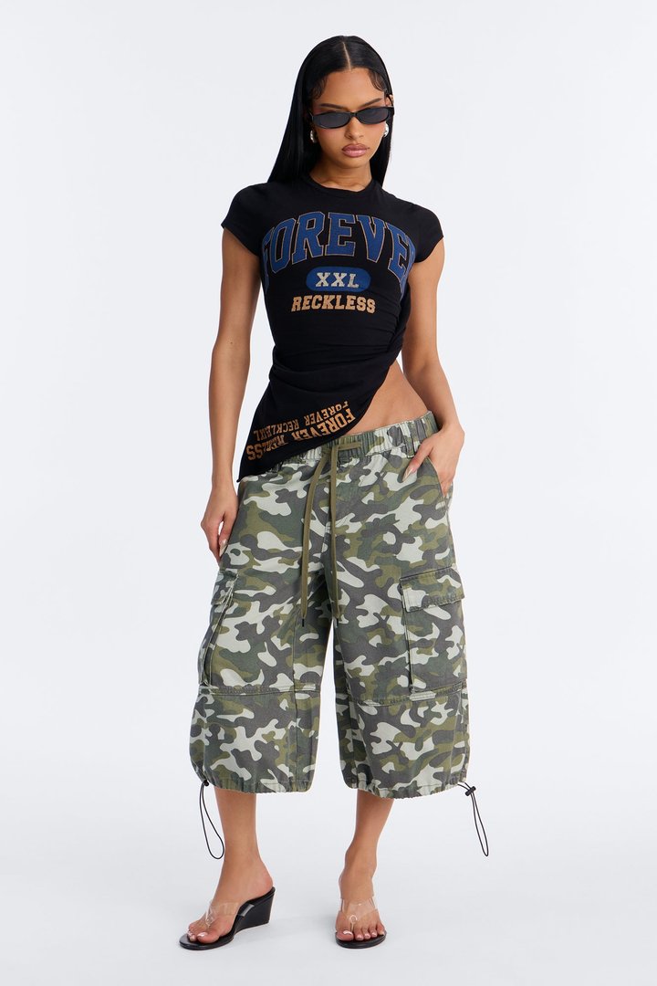 Forever Reckless Asymmetrical Short Sleeve Tee - Black