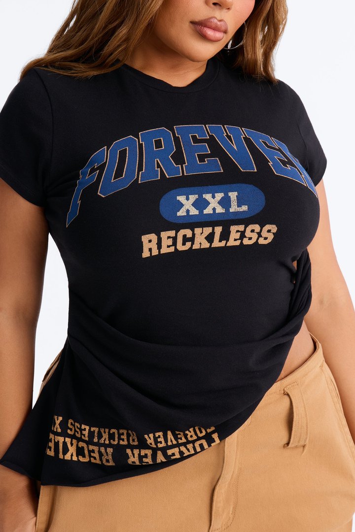 Forever Reckless Asymmetrical Short Sleeve Tee - Black