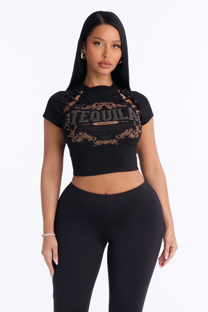 Lace Up And Lime Baby Tee - Black