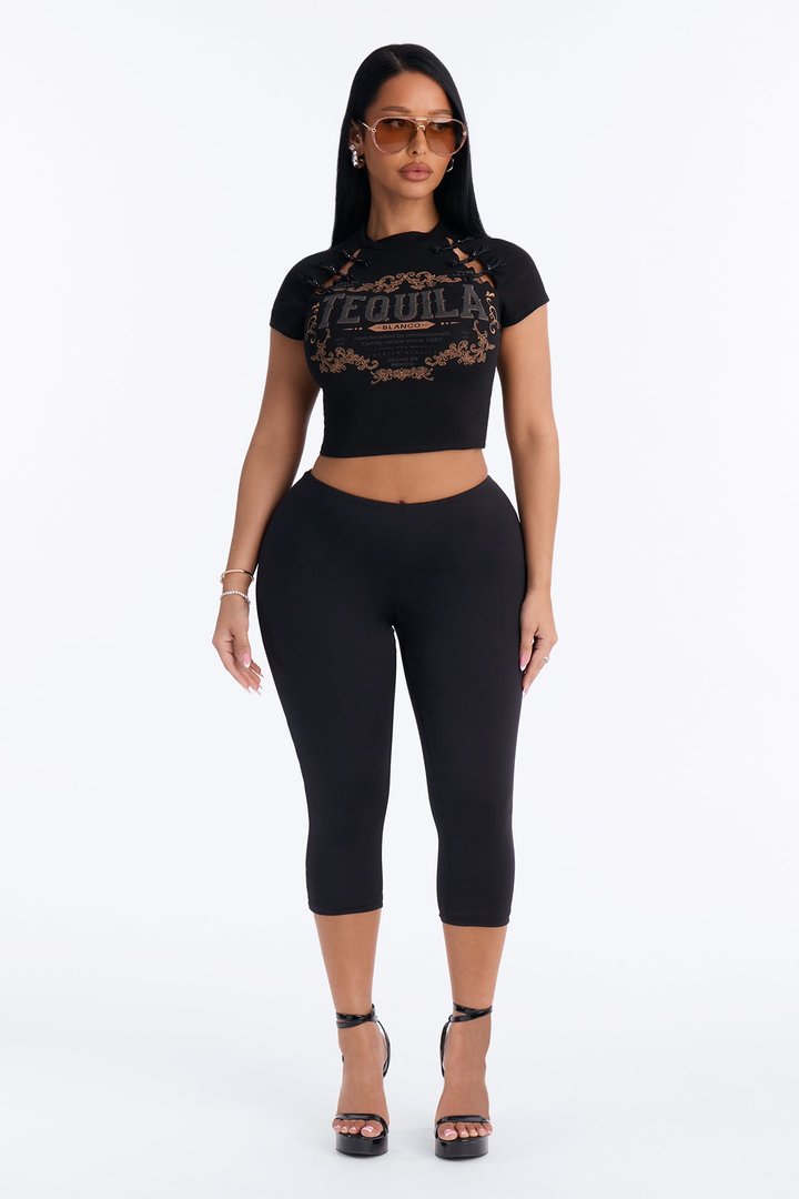 Lace Up And Lime Baby Tee - Black
