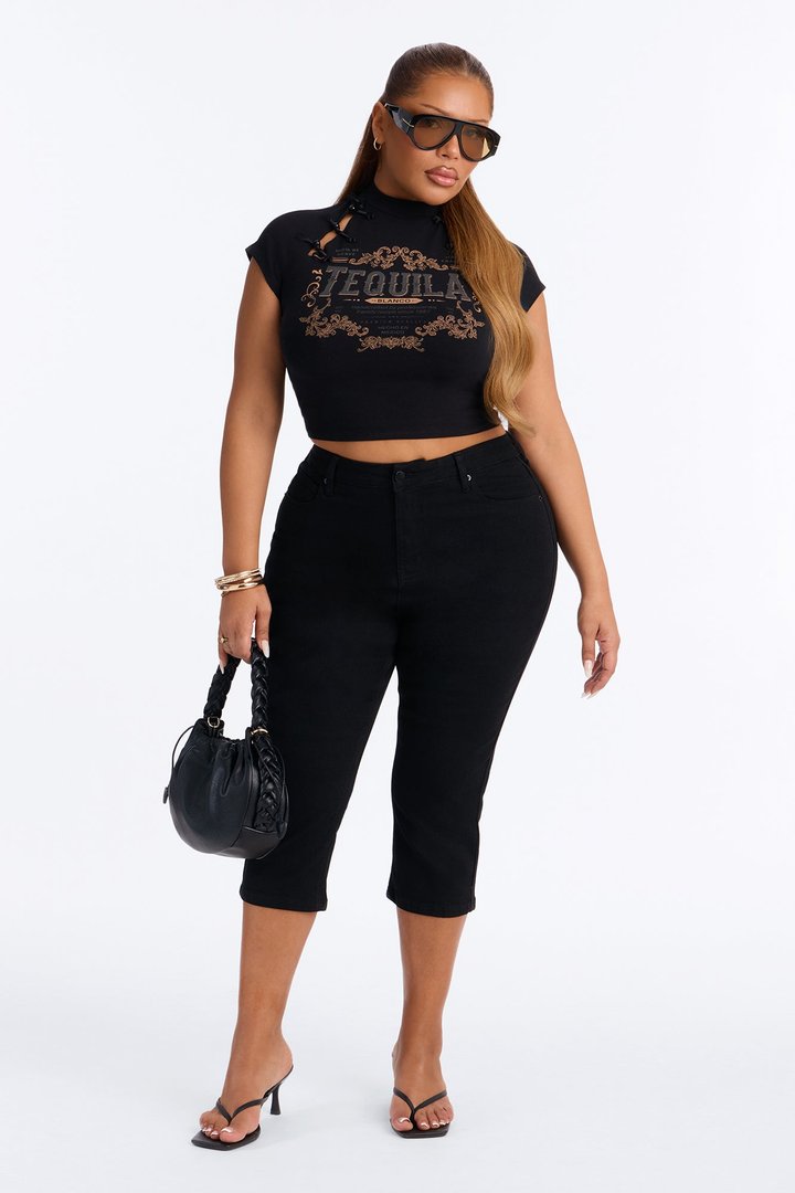 Lace Up And Lime Baby Tee - Black
