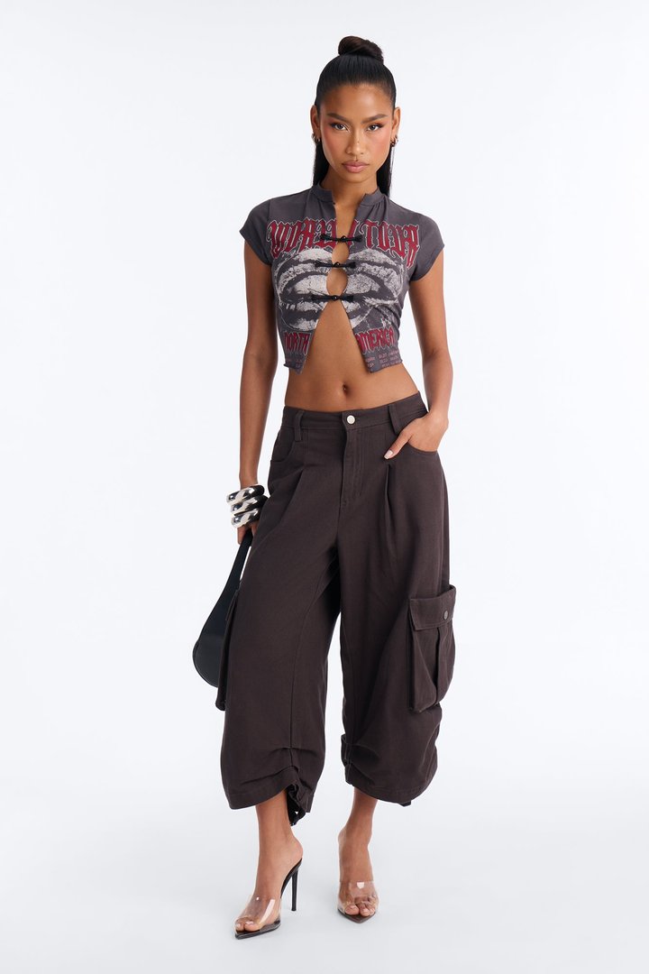 Off The Record Cut Out Baby Tee - Grey