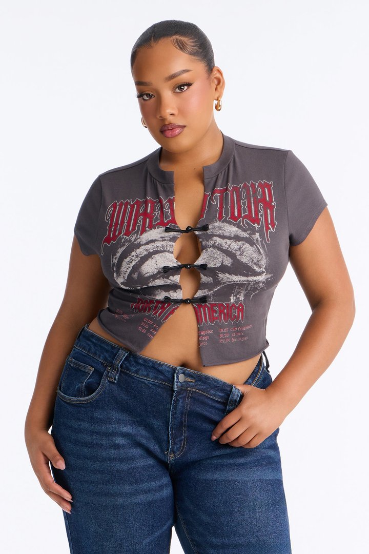 Off The Record Cut Out Baby Tee - Grey