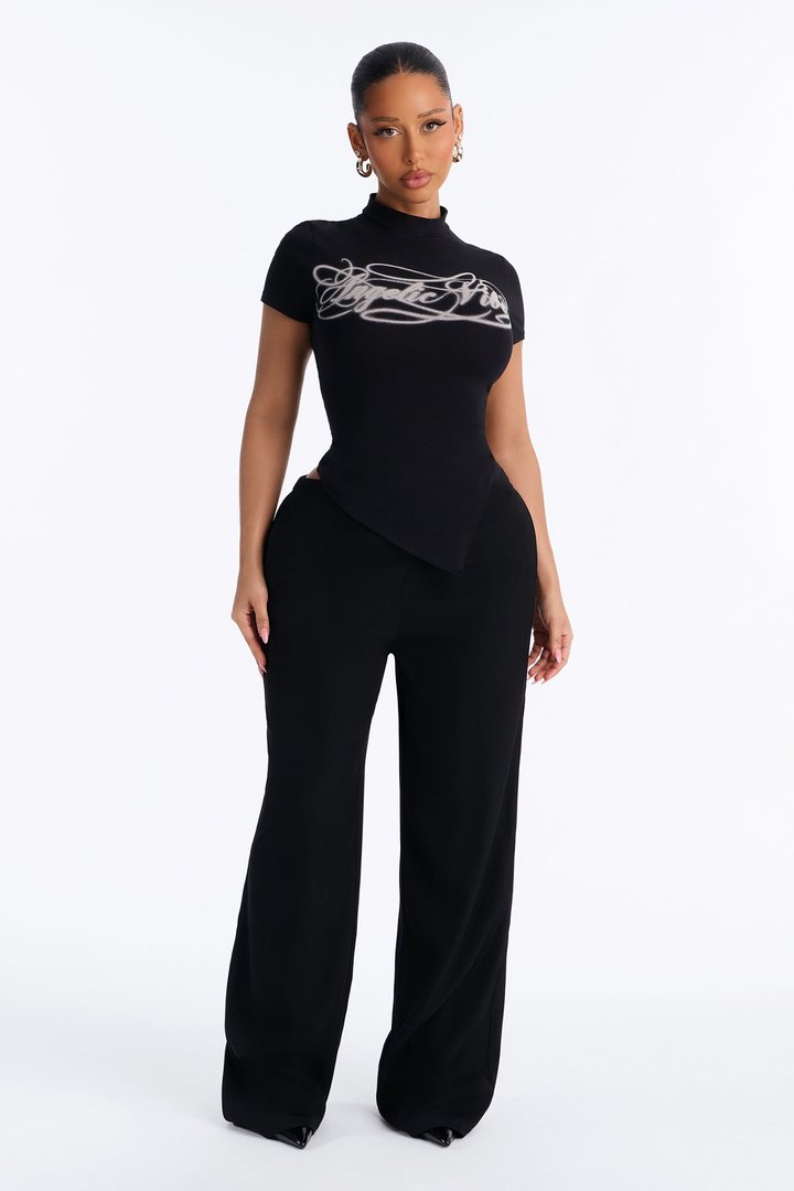 Angelic Vibes Asymmetrical Top - Black