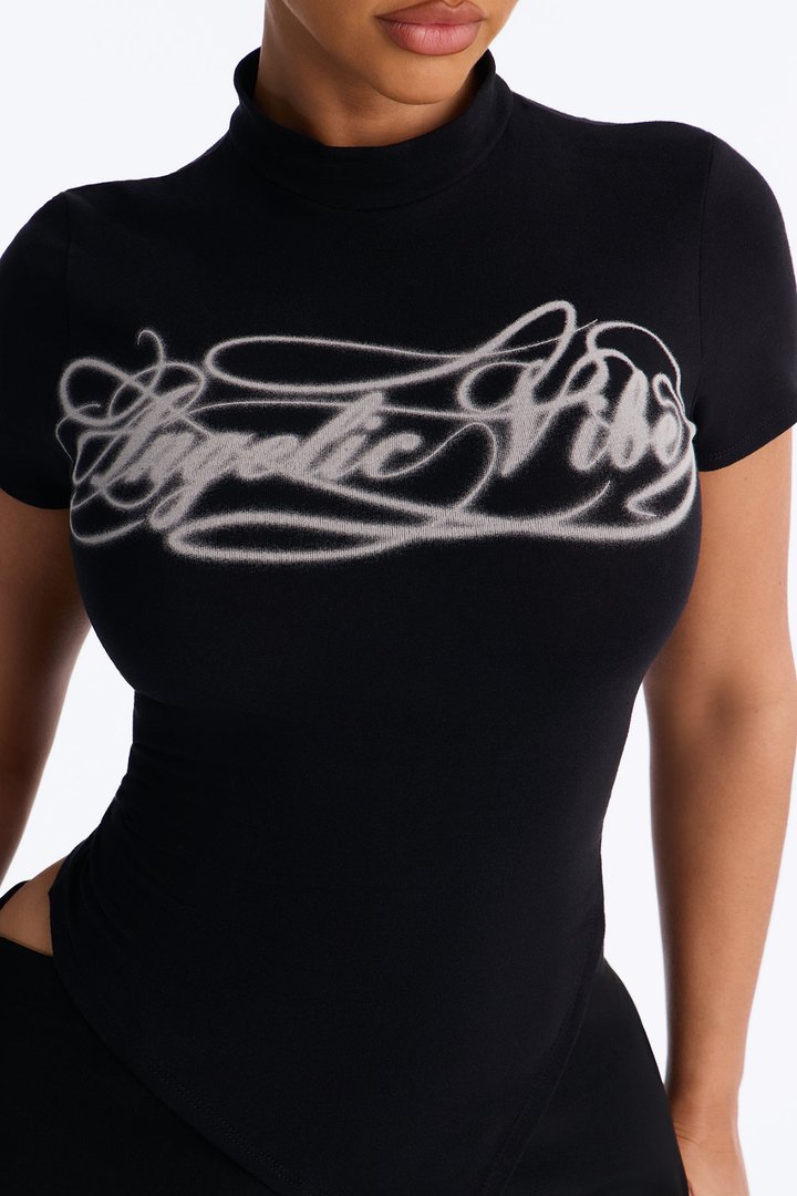 Angelic Vibes Asymmetrical Top - Black