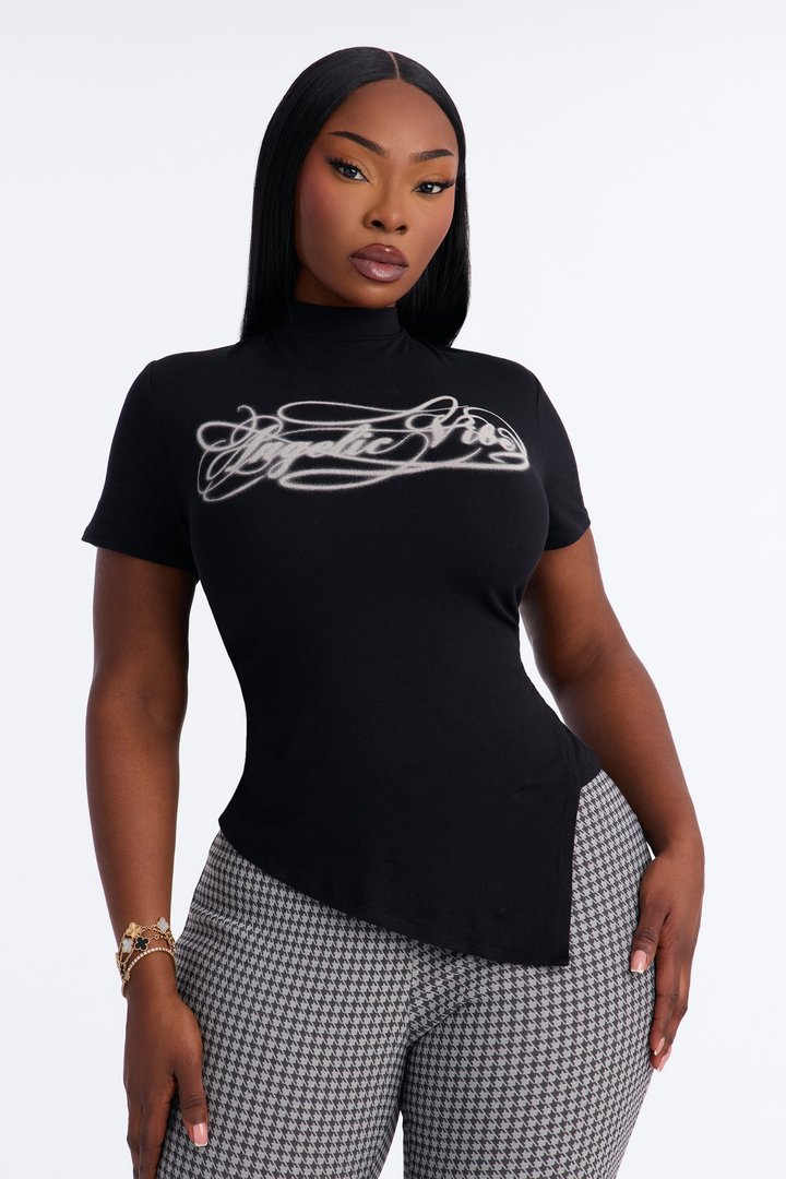 Angelic Vibes Asymmetrical Top - Black