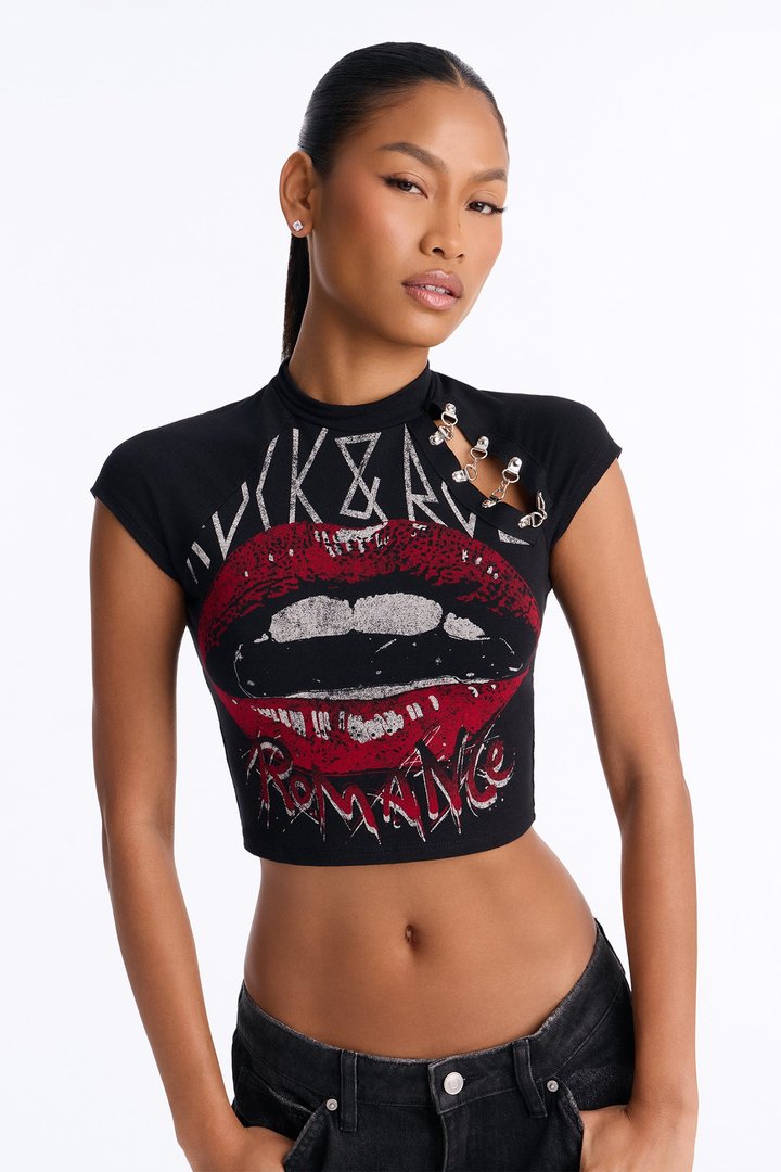 Rock N Roll Lips Baby Tee - Black