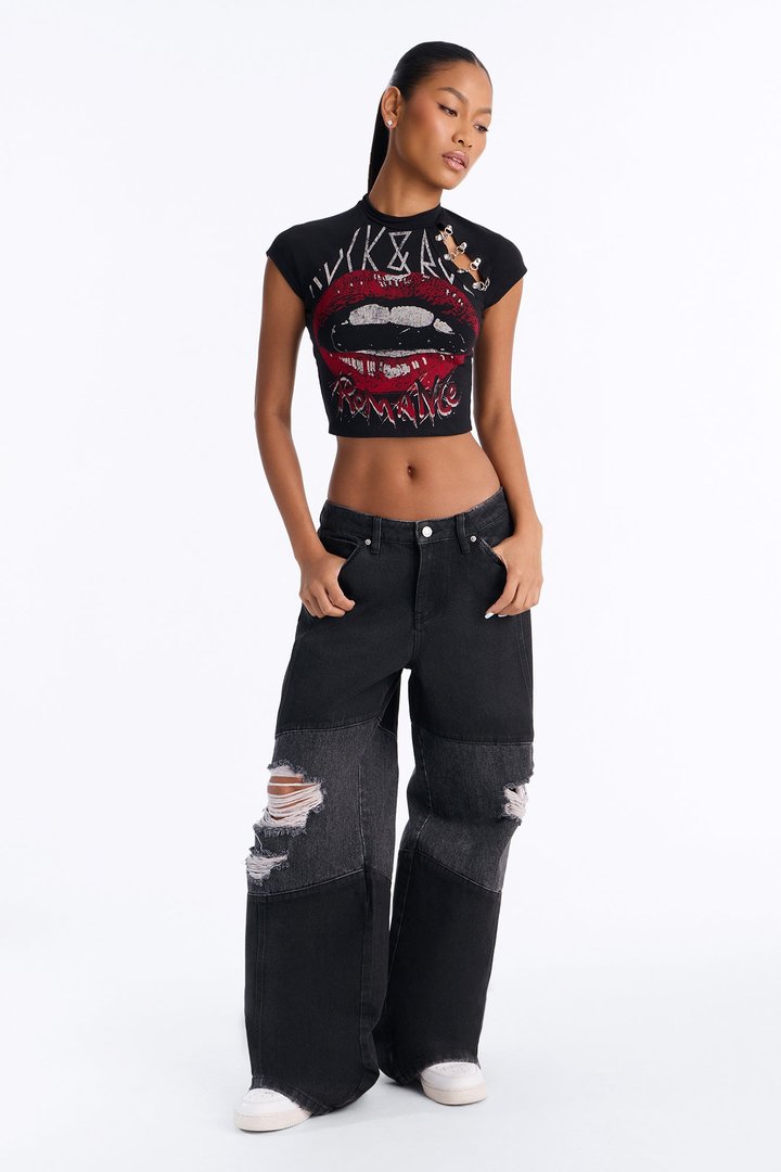 Rock N Roll Lips Baby Tee - Black