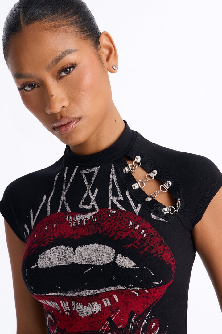 Rock N Roll Lips Baby Tee - Black