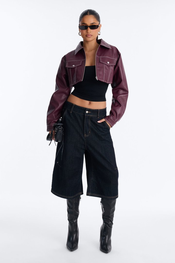Elora Cropped Jacket - Burgundy