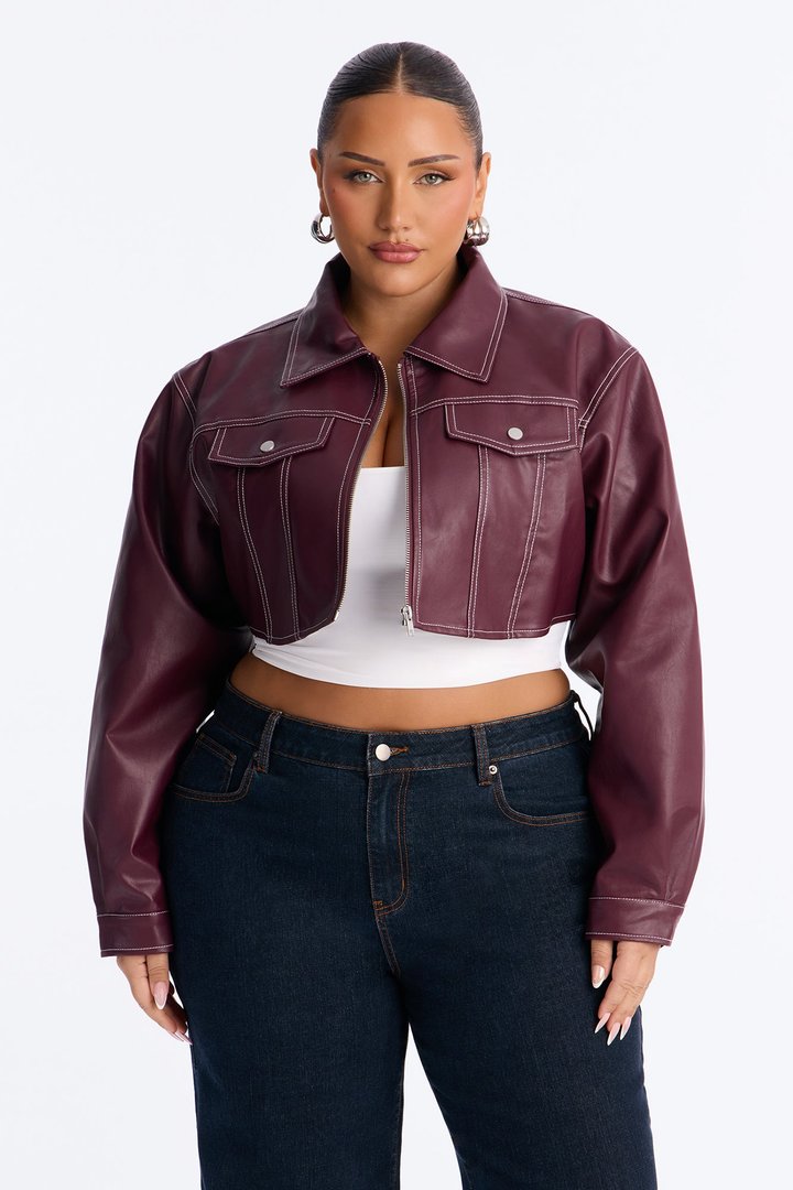 Elora Cropped Jacket - Burgundy