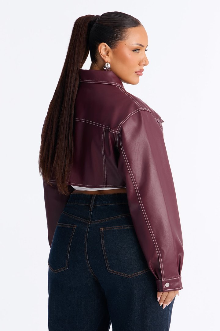 Elora Cropped Jacket - Burgundy