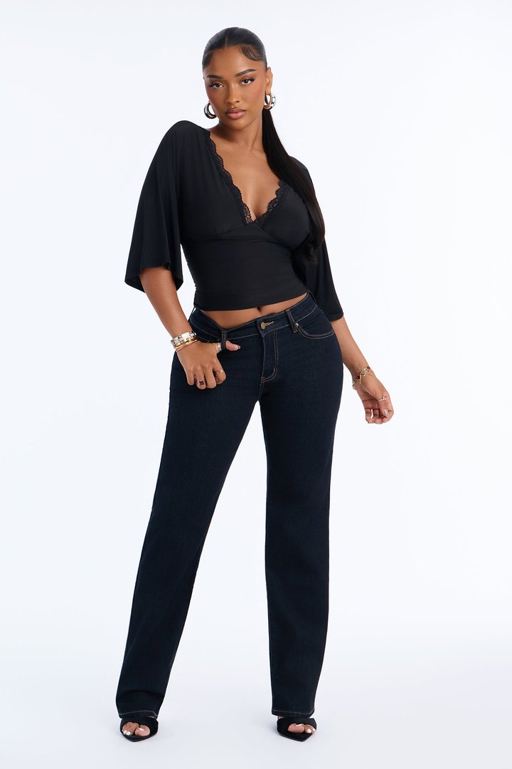 Brenda Lace Trim Short Sleeve Top - Black