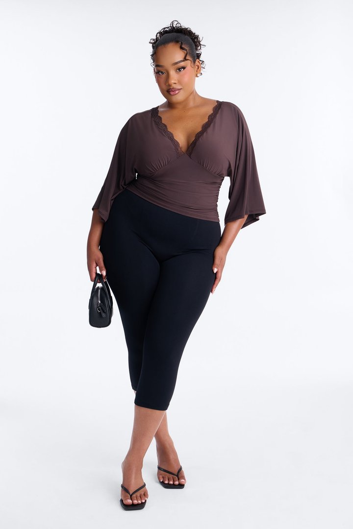 Brenda Lace Trim Short Sleeve Top - Chocolate