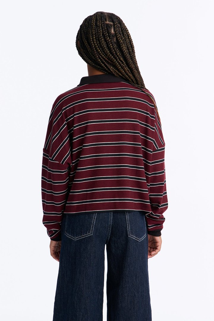 Mini Sloane Striped Polo Top - Burgundy