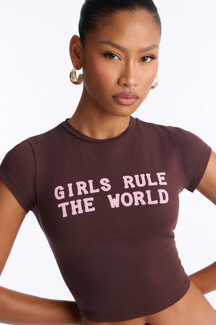 Girls Rule The World Tee - Chocolate