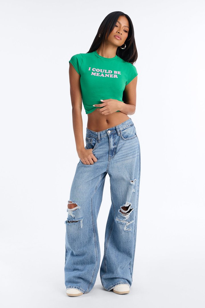 I Could Be Meaner Cropped Baby Tee - Green/combo