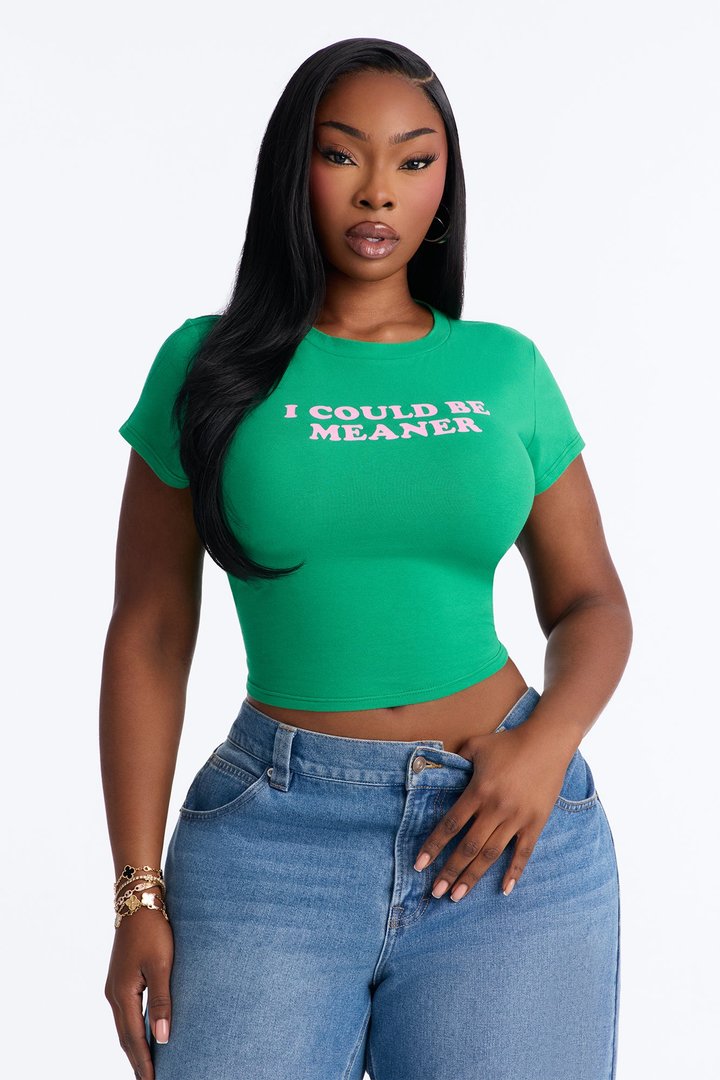 I Could Be Meaner Cropped Baby Tee - Green/combo