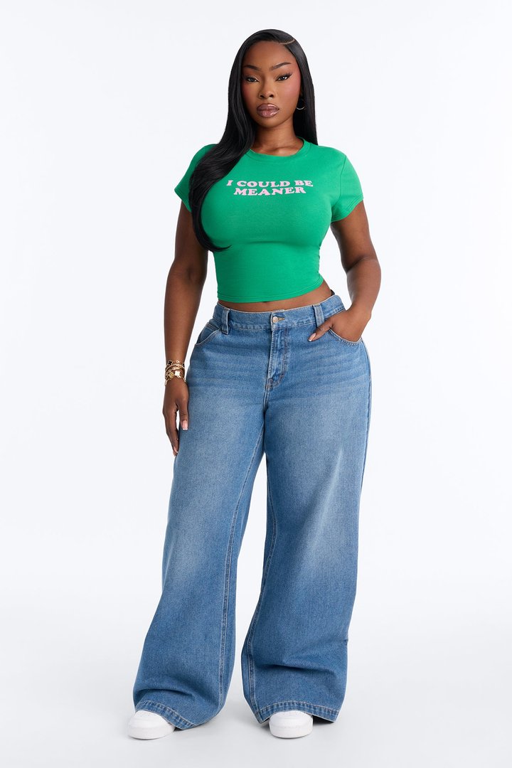 I Could Be Meaner Cropped Baby Tee - Green/combo